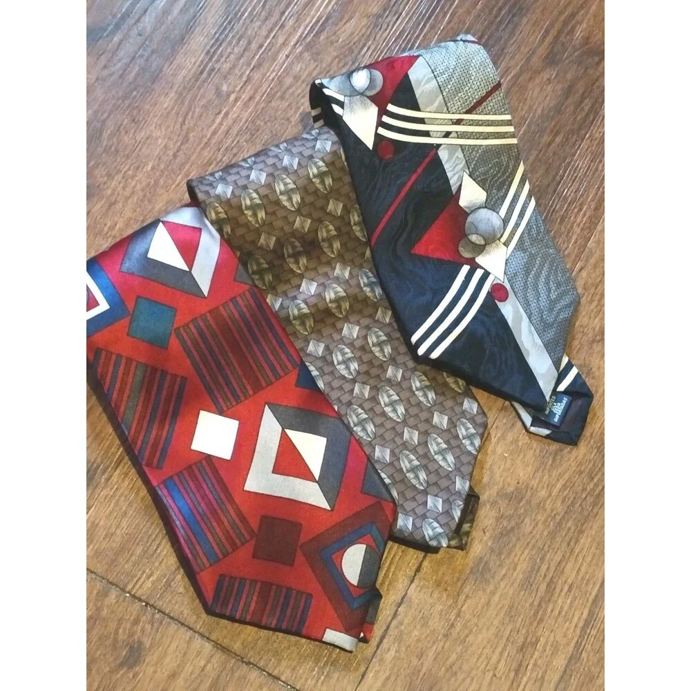 Vintage Halston 100% Silk Tie Lot Of 3 Geometric Pattern
